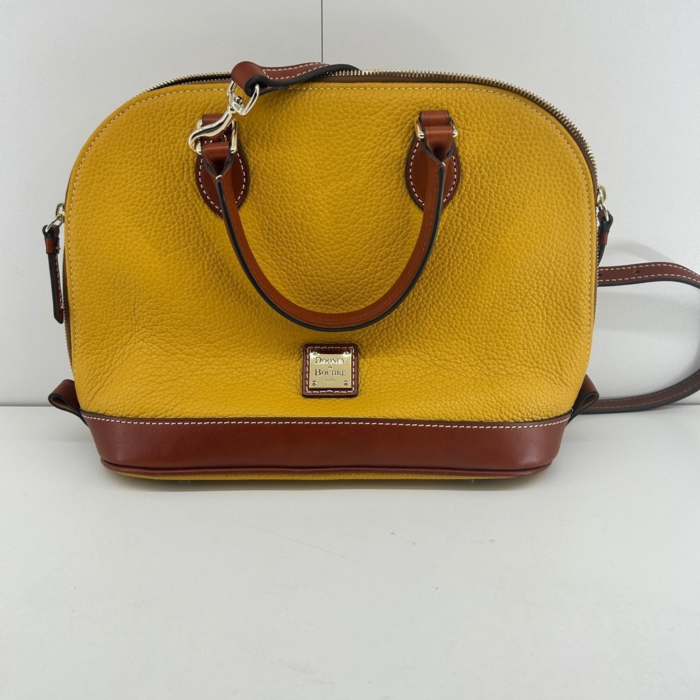 Dooney & Bourke Womens Leather Satchel Bag Yellow 12in Zip Top Crossbody